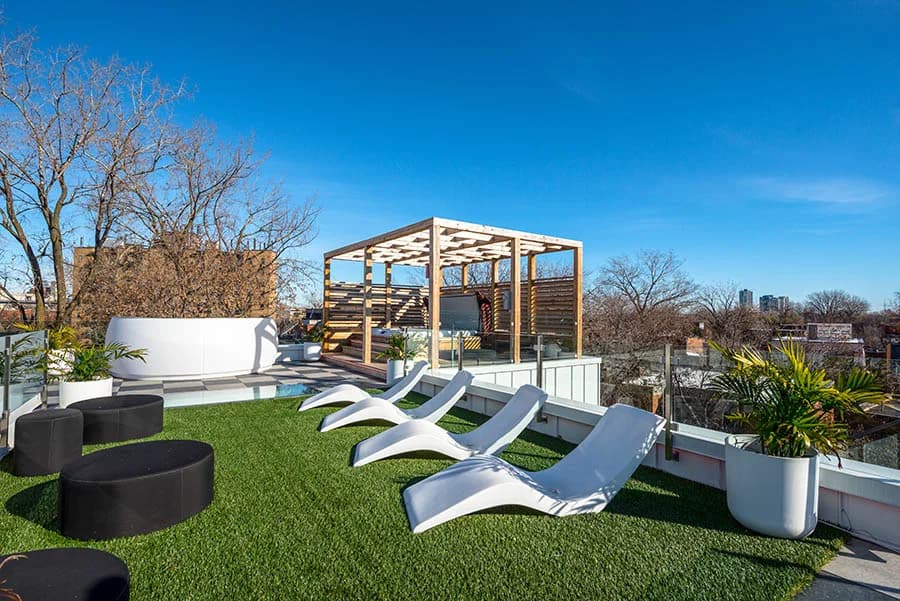 Clubhaus Ultimate VIP Penthouse — private rooftop and loungers